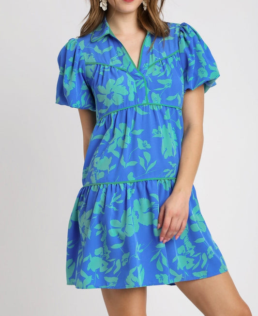 Blue and Green A Line Dress Above Knee