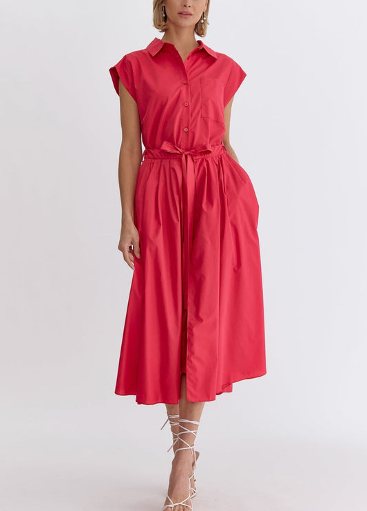Red Maxi Dress w pleated like bottom skirt attached